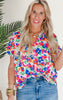 Petal Power Button Up Short Sleeve Blouse Top