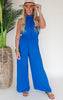 Cobalt Blue Wide Leg Woven Halter Jumpsuit