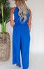 Cobalt Blue Wide Leg Woven Halter Jumpsuit