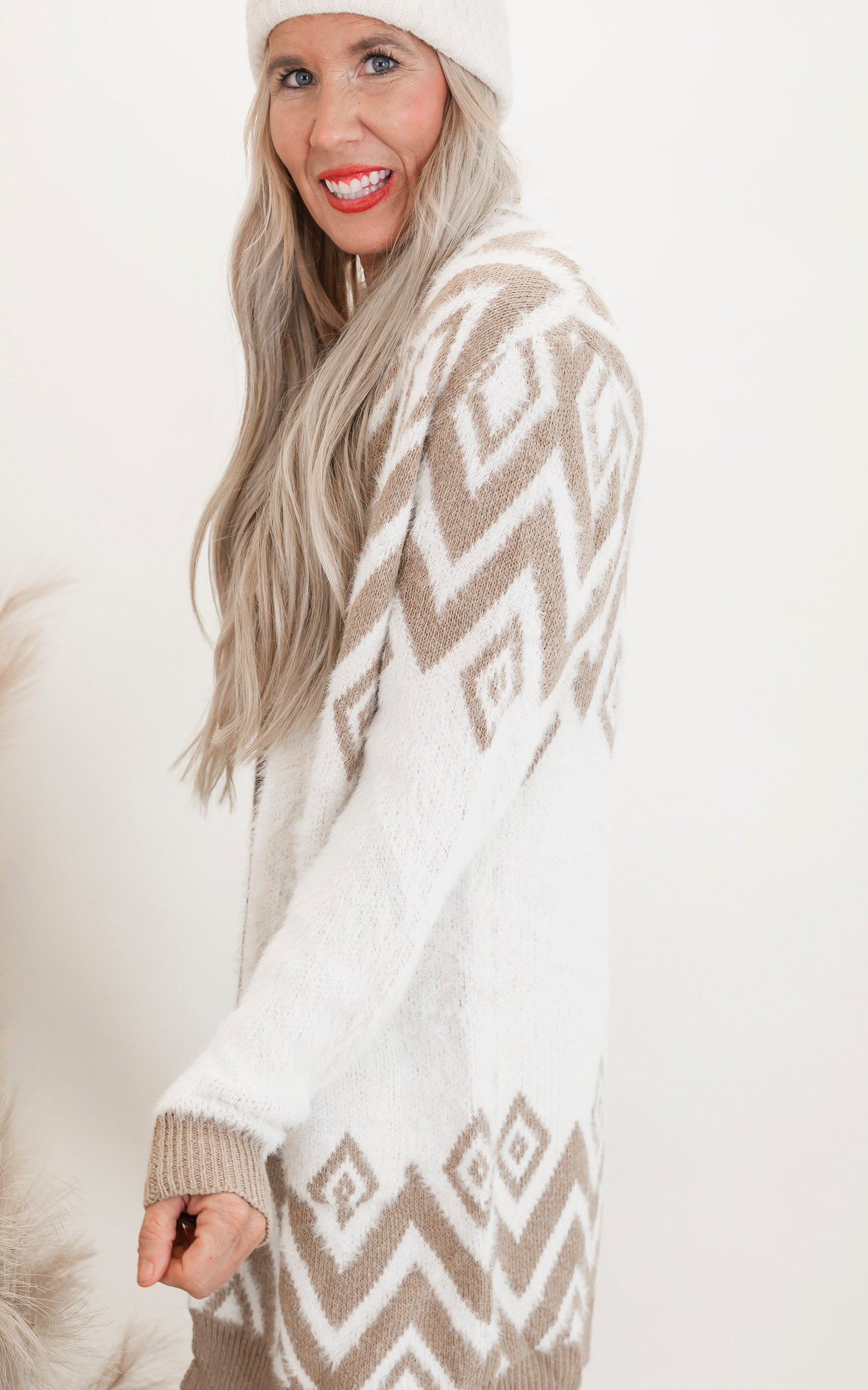 Cozy Eyelash Chevron Open Cardigan