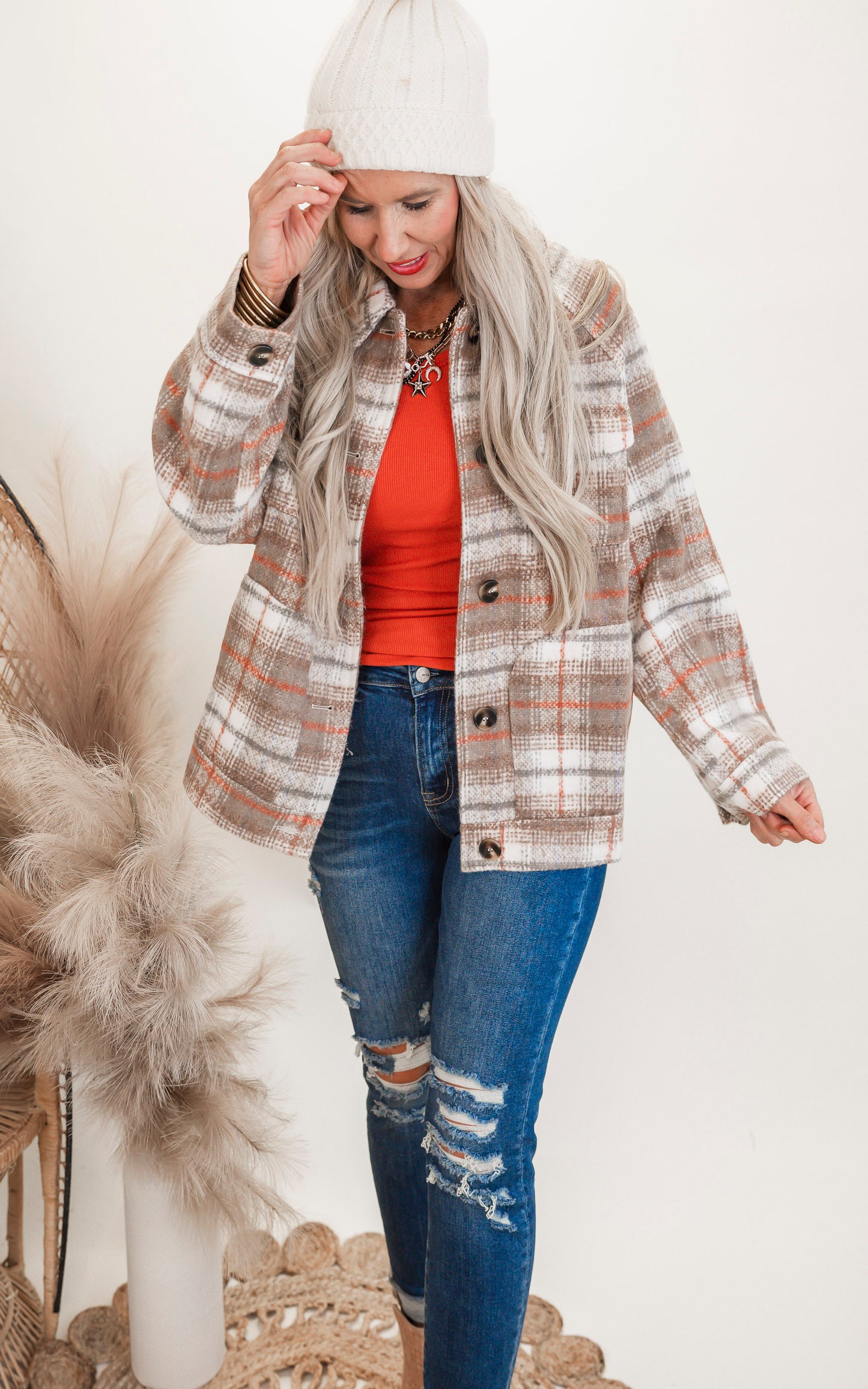 Blushed-Plaid Coat Jacket