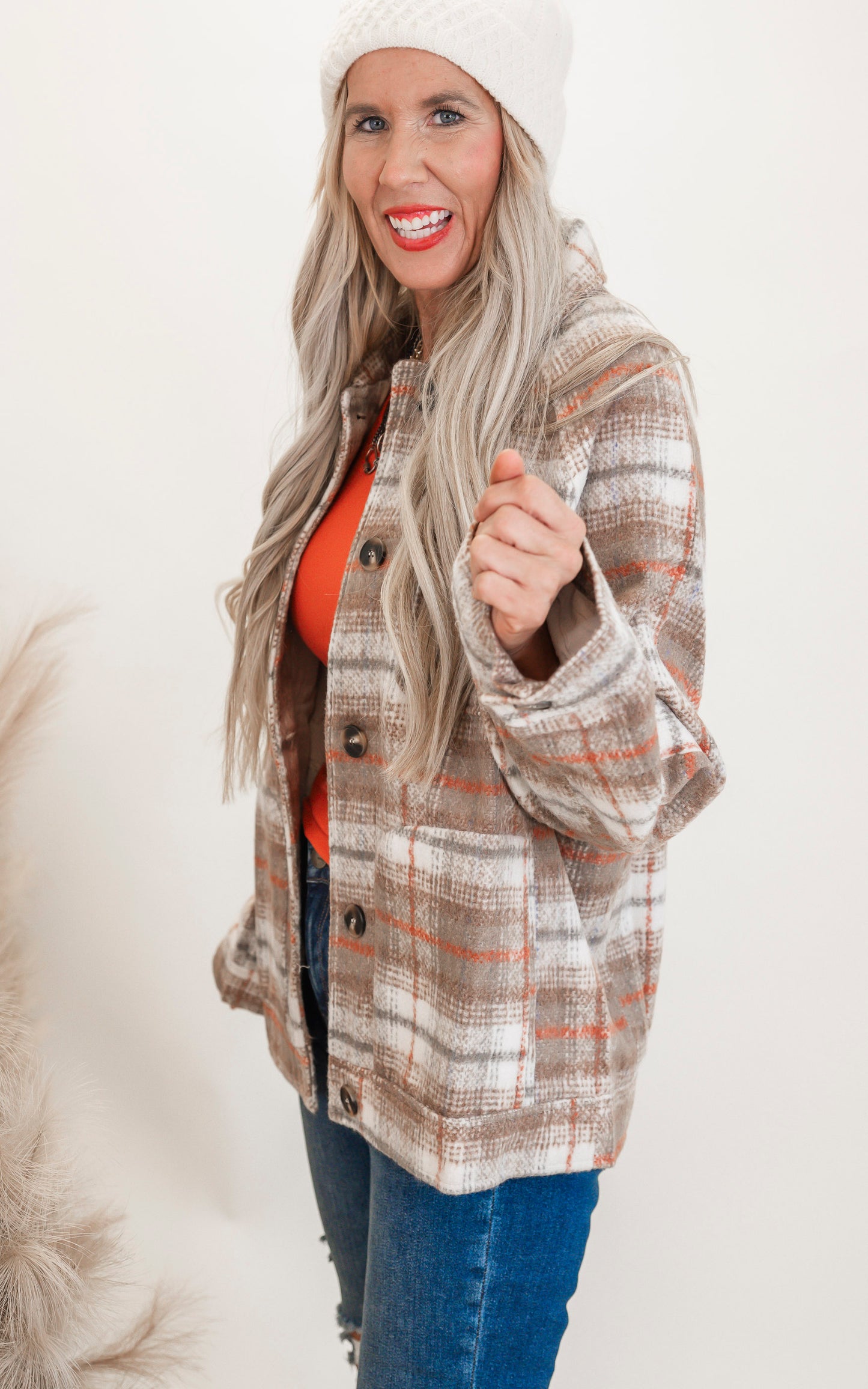 Blushed-Plaid Coat Jacket