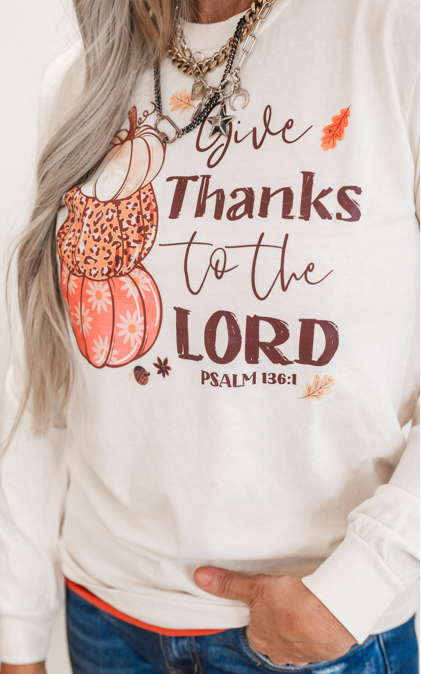 Give Thanks to the Lord Garment Dyed Long Sleeve Graphic Top