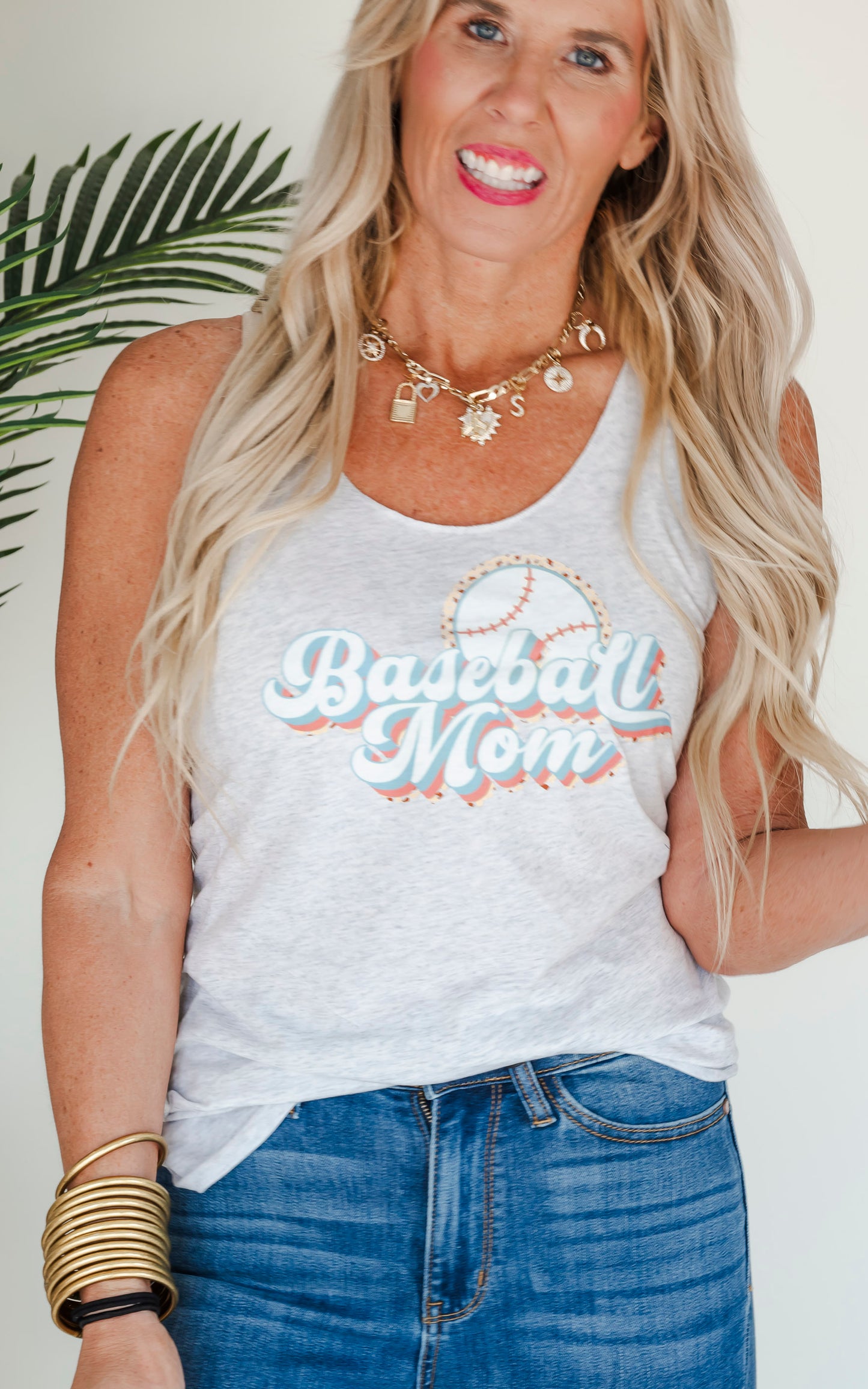 Heather Grey Baseball Mom Racerback Tank Top