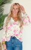 Ivory Floral Flowy 3/4 Sleeve Blouse - Final Sale