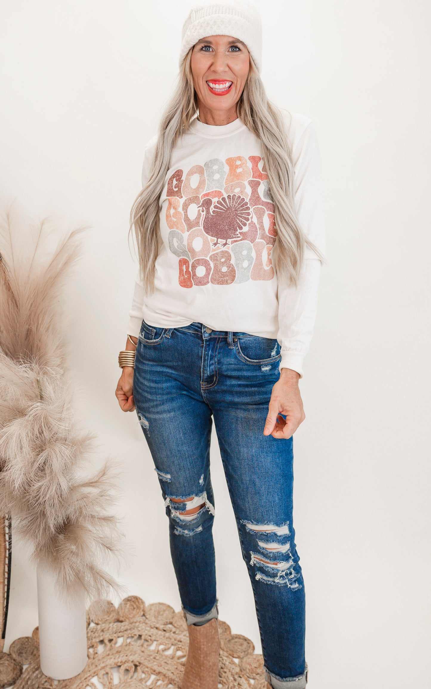 Gobble Gobble Garment Dyed Long Sleeve Graphic Top