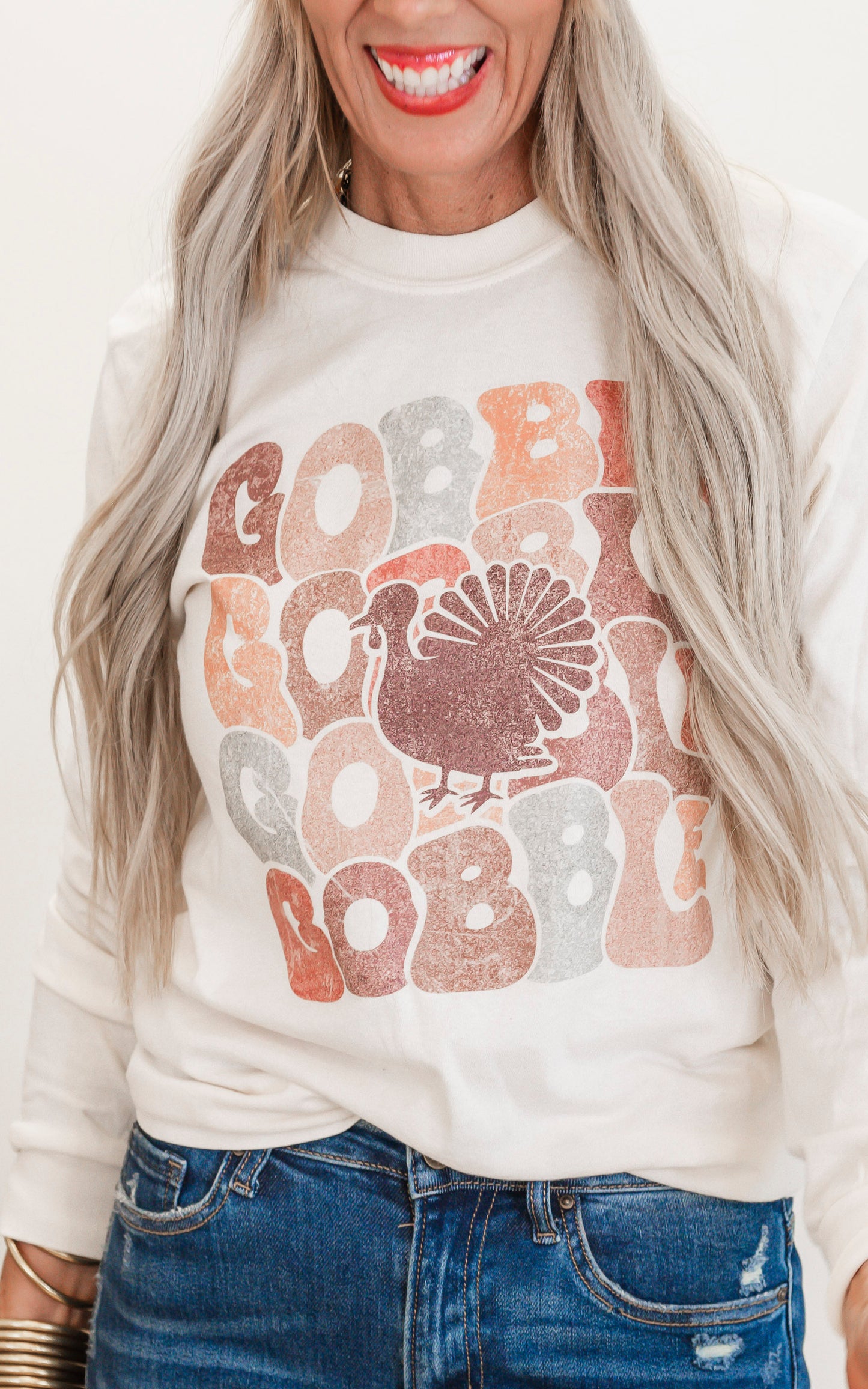 Gobble Gobble Garment Dyed Long Sleeve Graphic Top