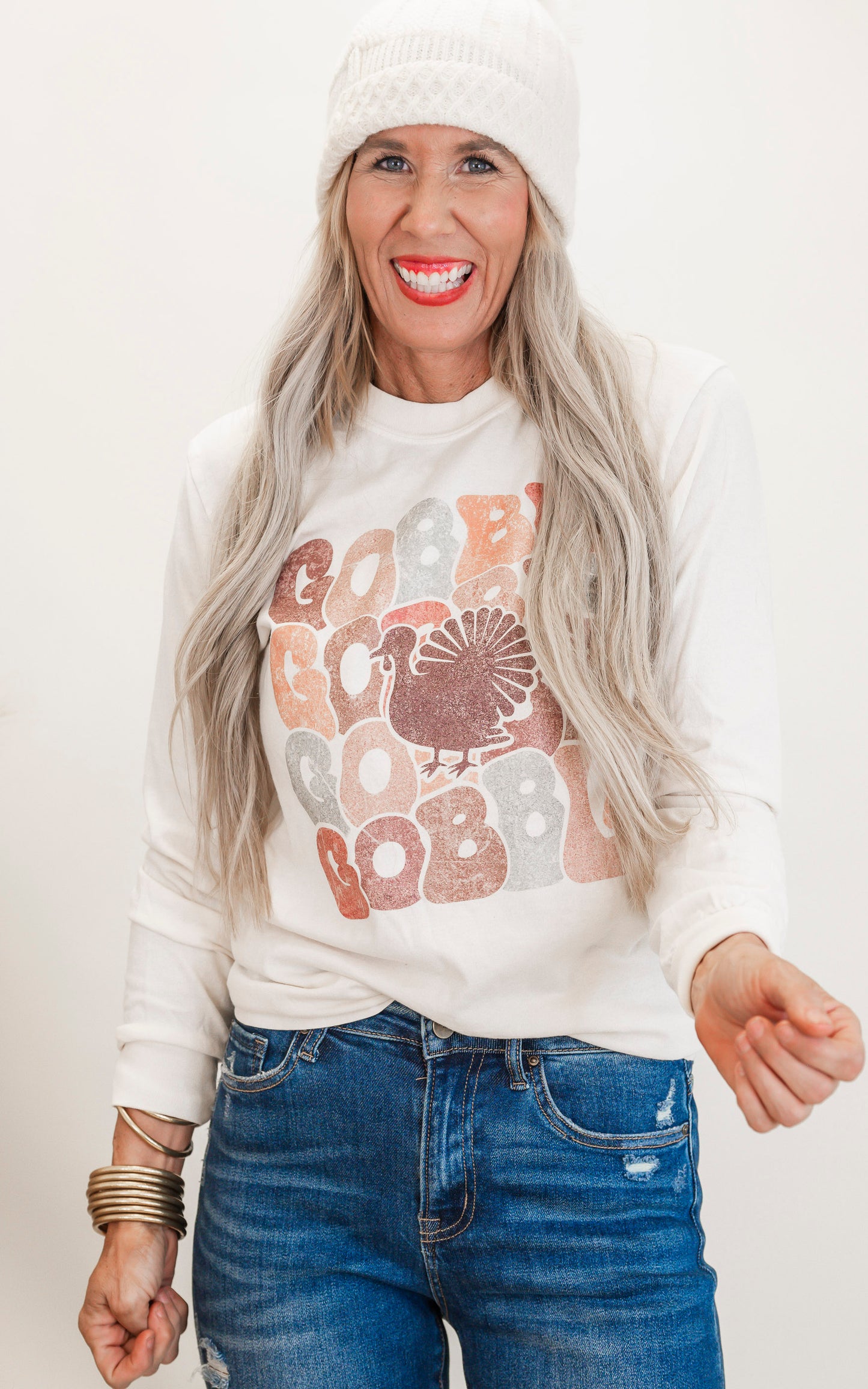 Gobble Gobble Garment Dyed Long Sleeve Graphic Top