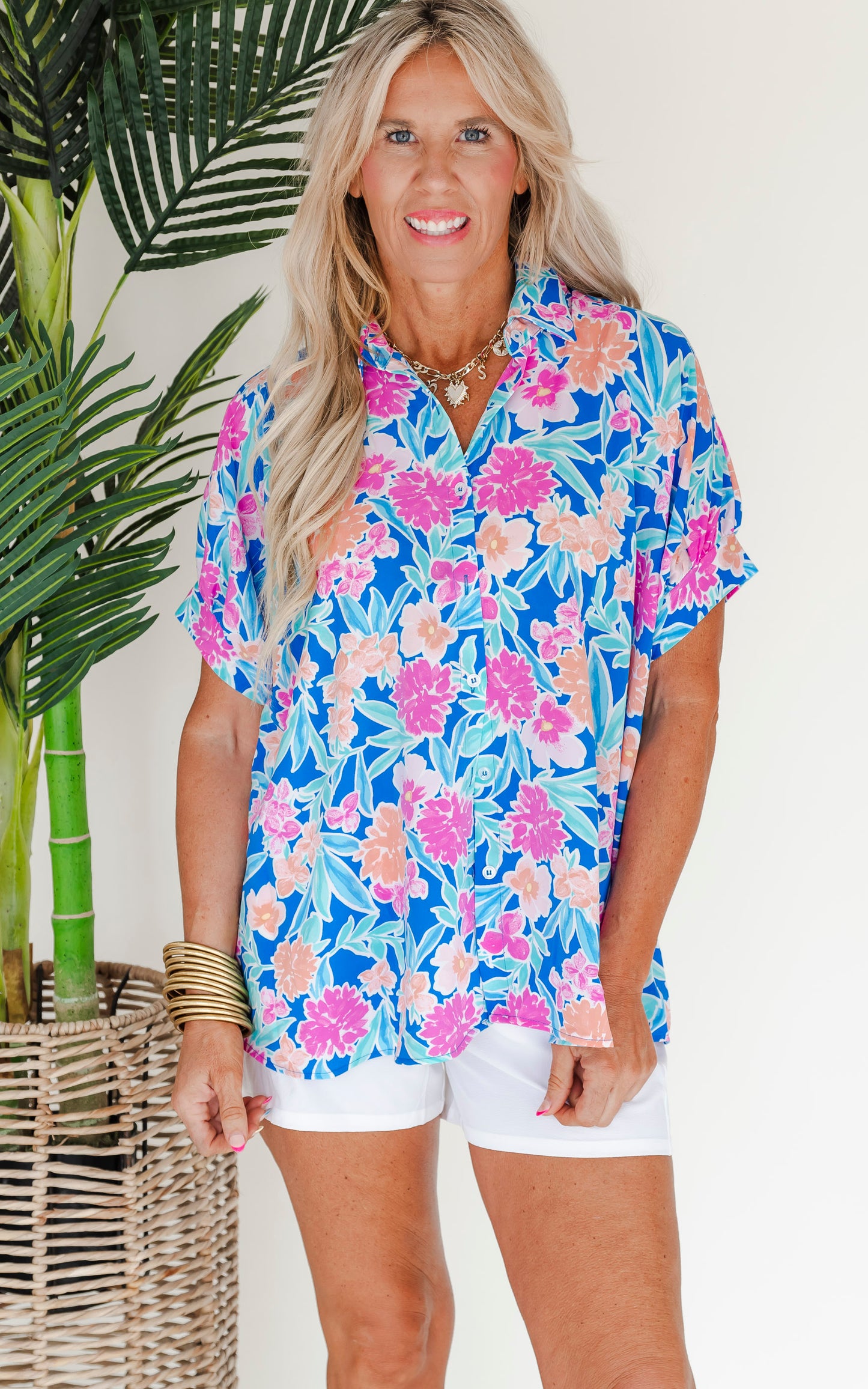 Oversized Floral Button Up Blouse Top - Final Sale