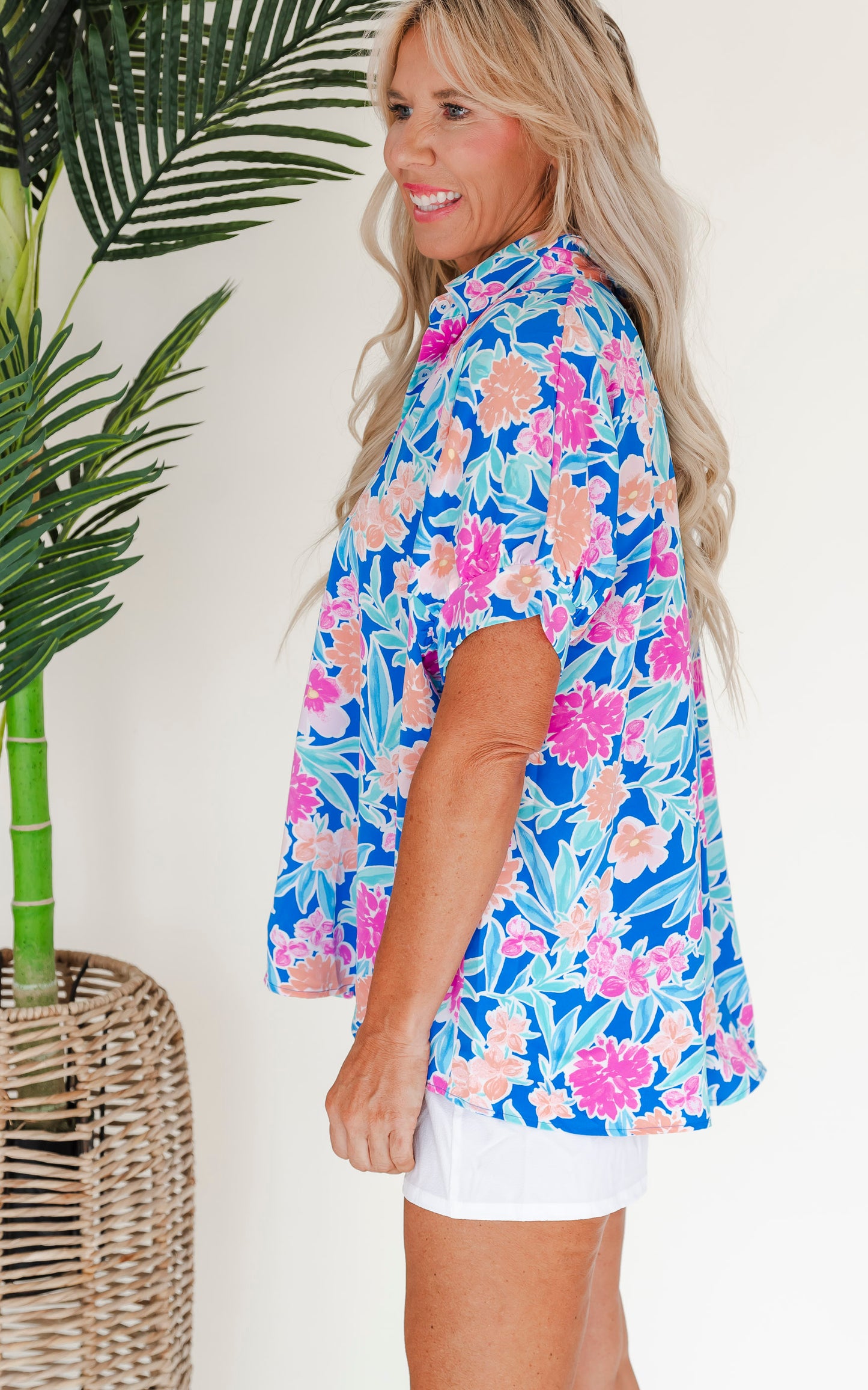 Oversized Floral Button Up Blouse Top - Final Sale