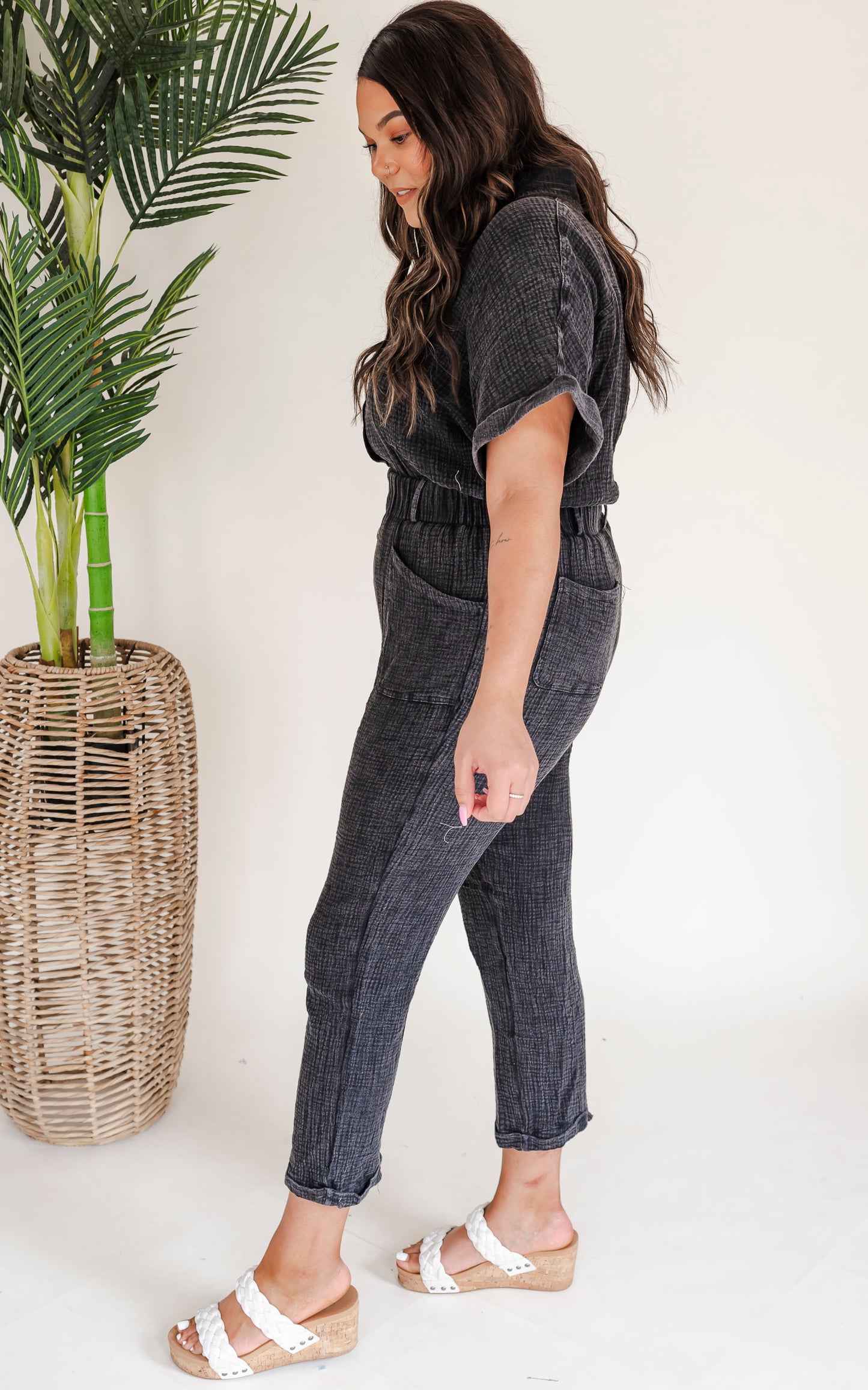 Feel the Confidence Short Sleeve Solid Knit Jumpsuit - Final Sale