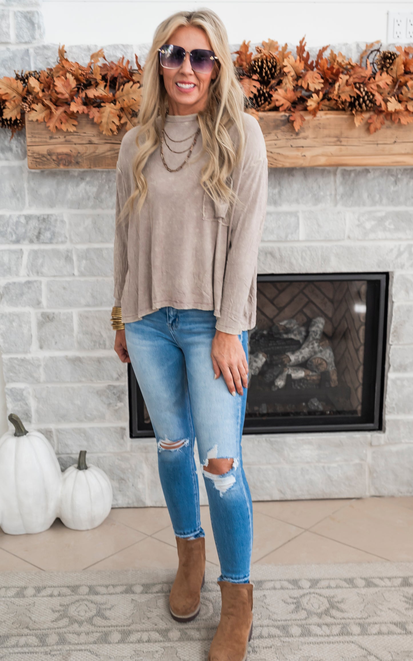 ASH MOCHA RIBBED DOLMAN TOP 