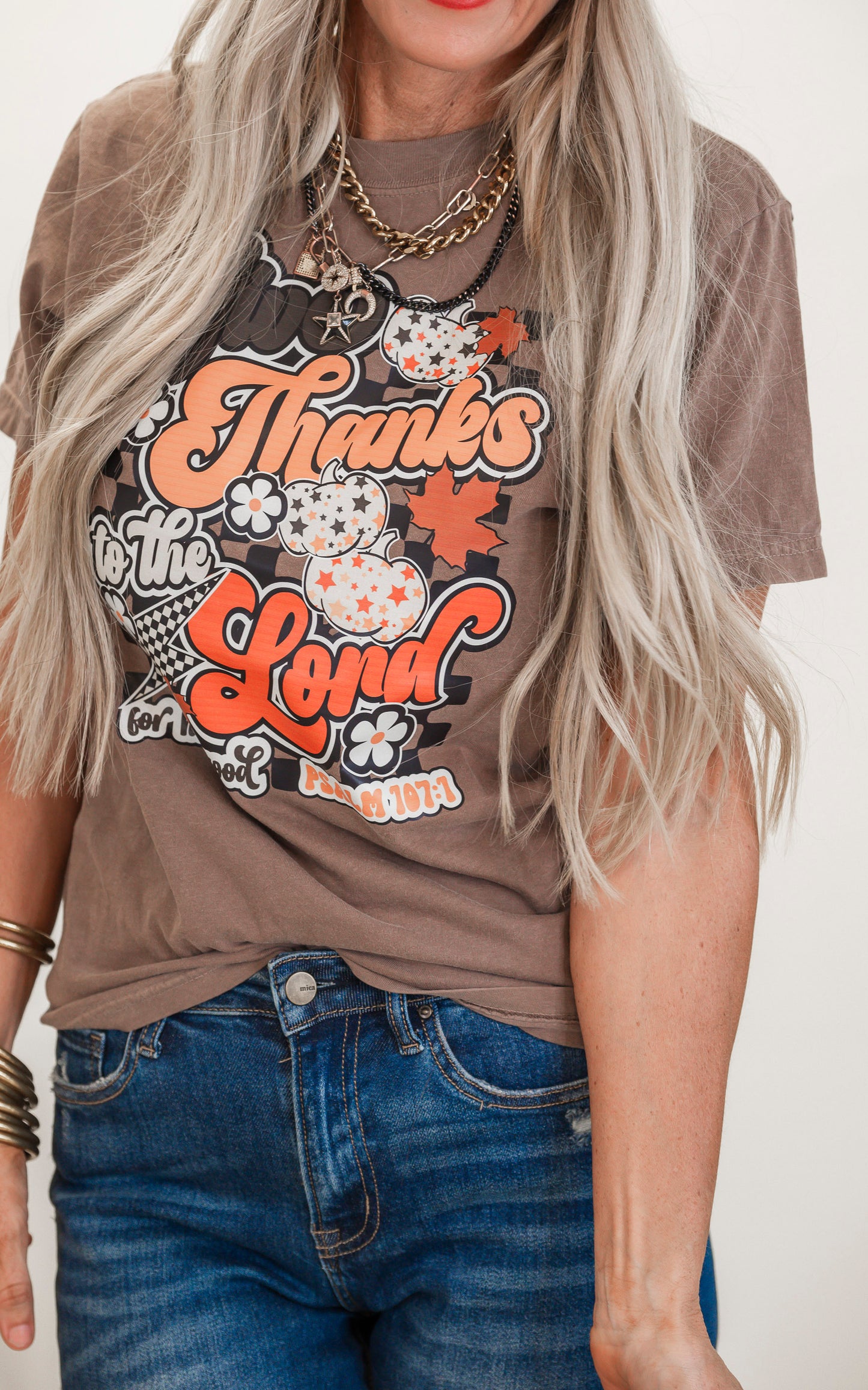 Brown Give Thanks to the Lord Garment Dyed Graphic T-shirt