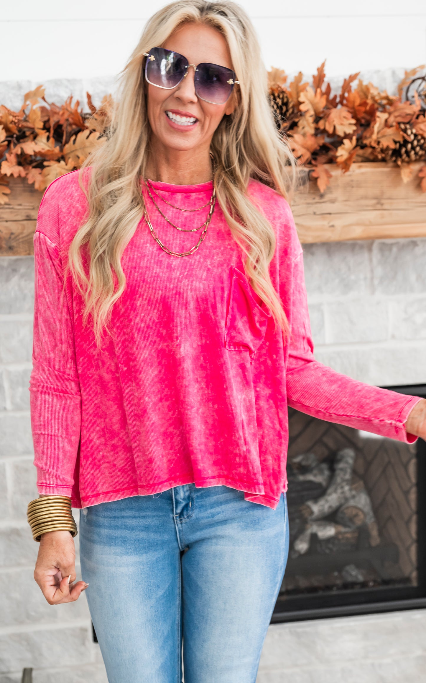 Washed Ribbed Dolman Long Sleeve Top