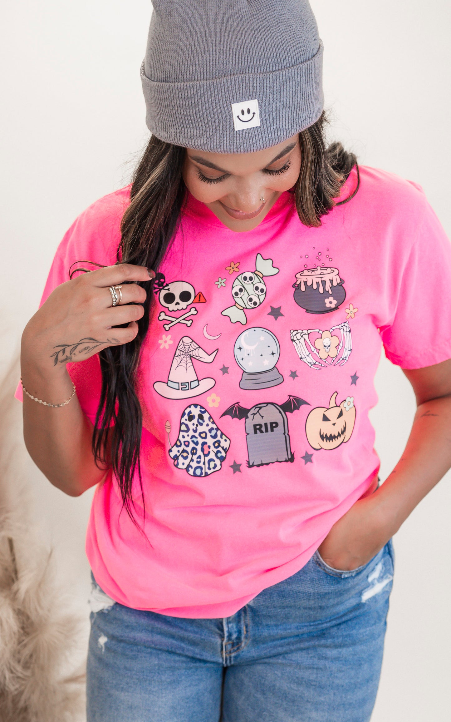 Hot Pink Halloween Garment Dyed Graphic T-shirt - FINAL SALE