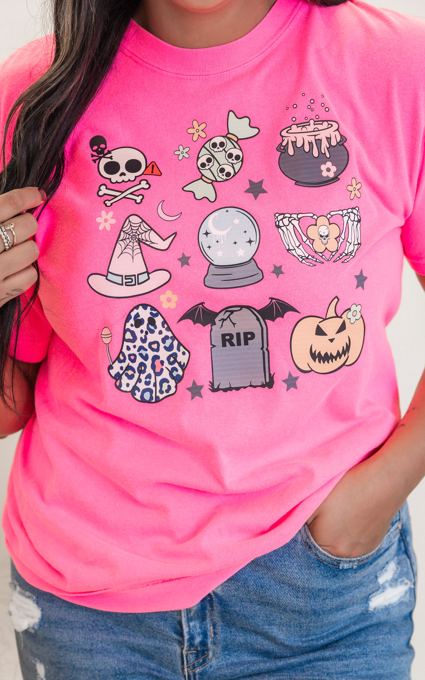 Hot Pink Halloween Garment Dyed Graphic T-shirt - FINAL SALE