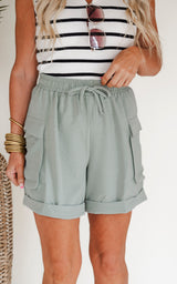 Lets Explore High Waisted Solid Knit Cargo Shorts - Final Sale