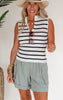 Striped Zipped Sleeveless Sweater Top - Final Sale