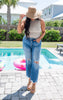 Ice Dark Blue Super High Distressed Denim Jeans | MICA - Final Sale
