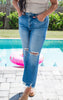 Ice Dark Blue Super High Distressed Denim Jeans | MICA - Final Sale