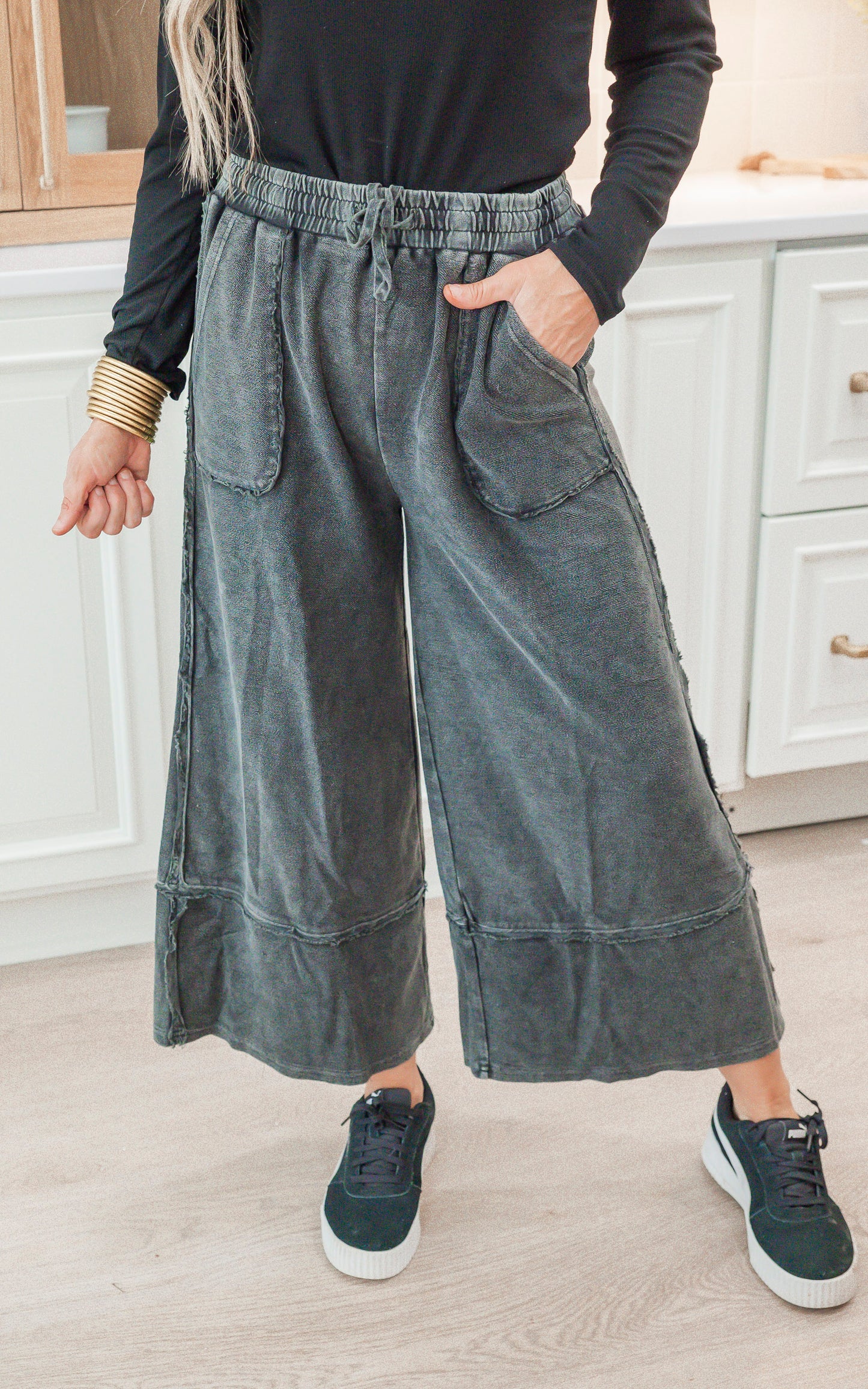 Mineral Wash Terry Knit Palazzo Pants