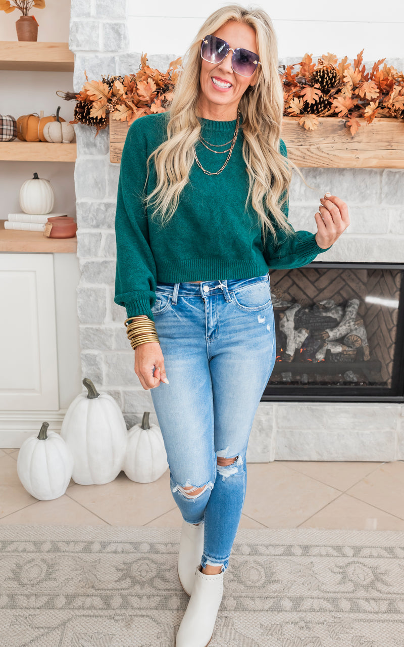 Teal sweater clearance outfit