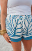 Navy Abstract Leaf Print Smocked Shorts - Final Sale