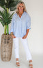 Blue Stripe Long Sleeve Button Down Top - Final Sale