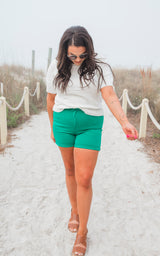 Kelly Green High Waist Tummy Control Denim Shorts (REG/CURVY) | Judy Blue - Final Sale