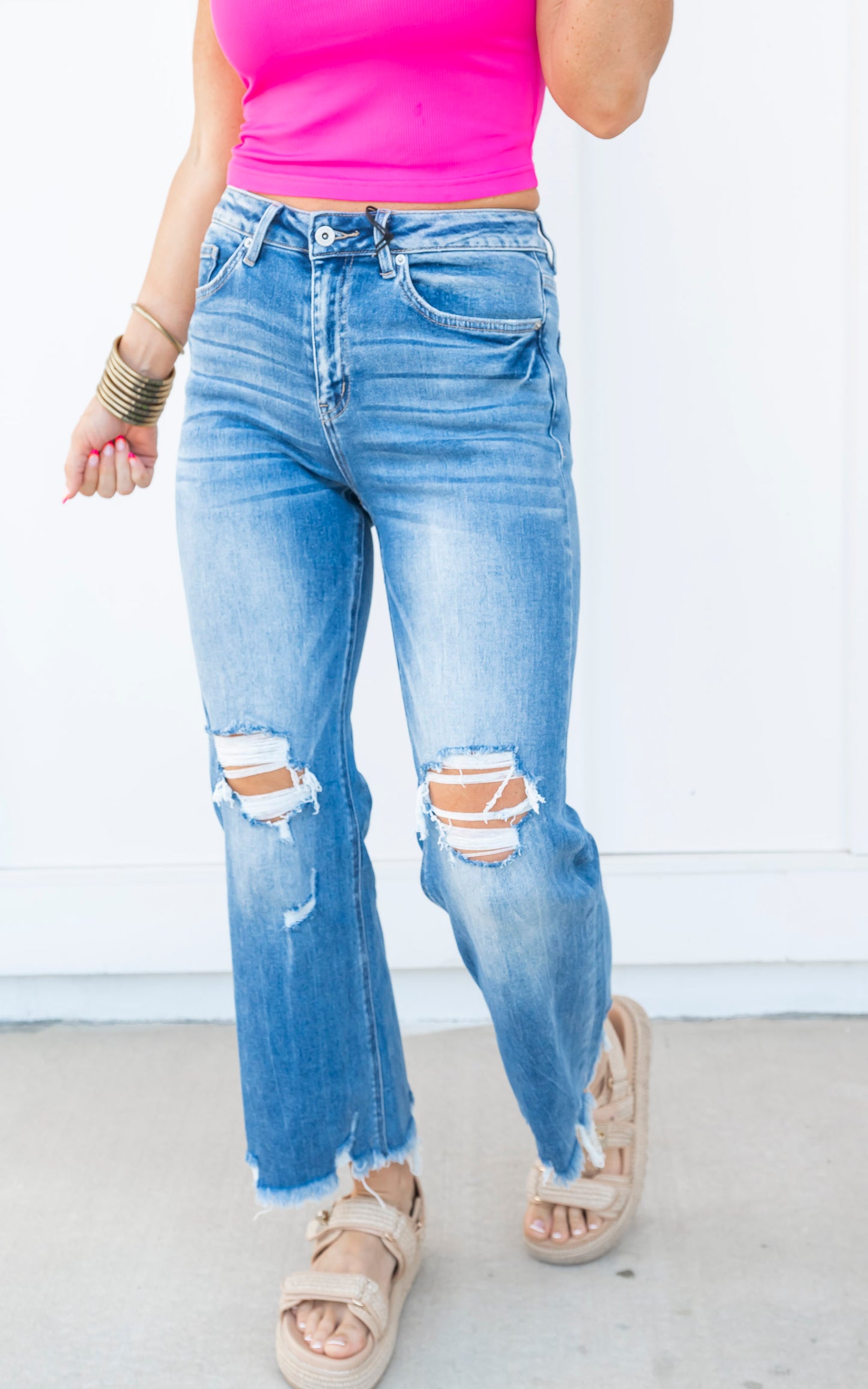 Ice Dark Blue Super High Distressed Denim Jeans | MICA - Final Sale