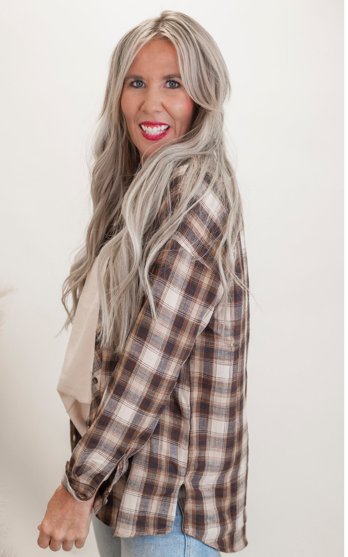 Oversized Caramel Flannel Plaid Top