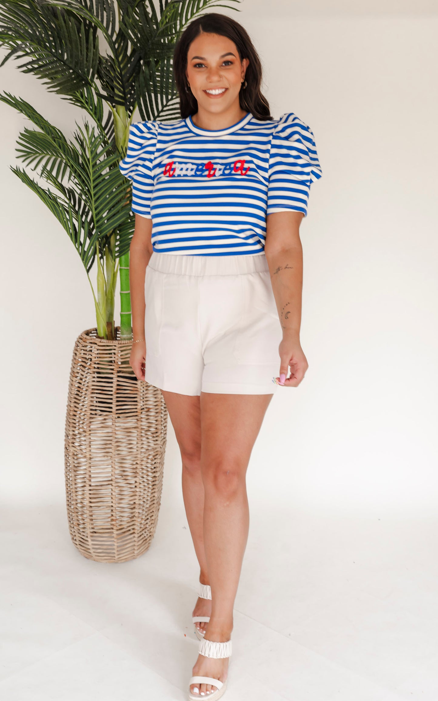 'America' Striped Puff Sleeve Tee - Final Sale