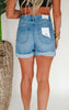 The Gemma High Rise Pleated Bermuda Denim Shorts | MICA - Final Sale