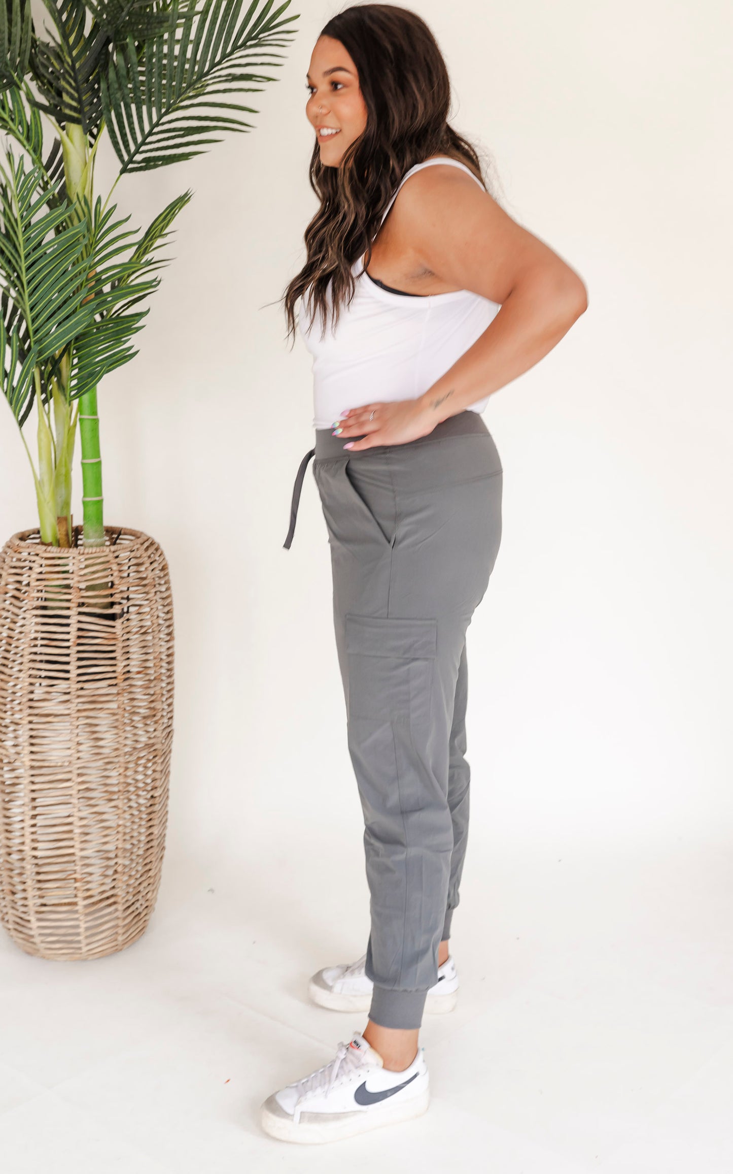 Charcoal High Waisted Solid Knit Jogger