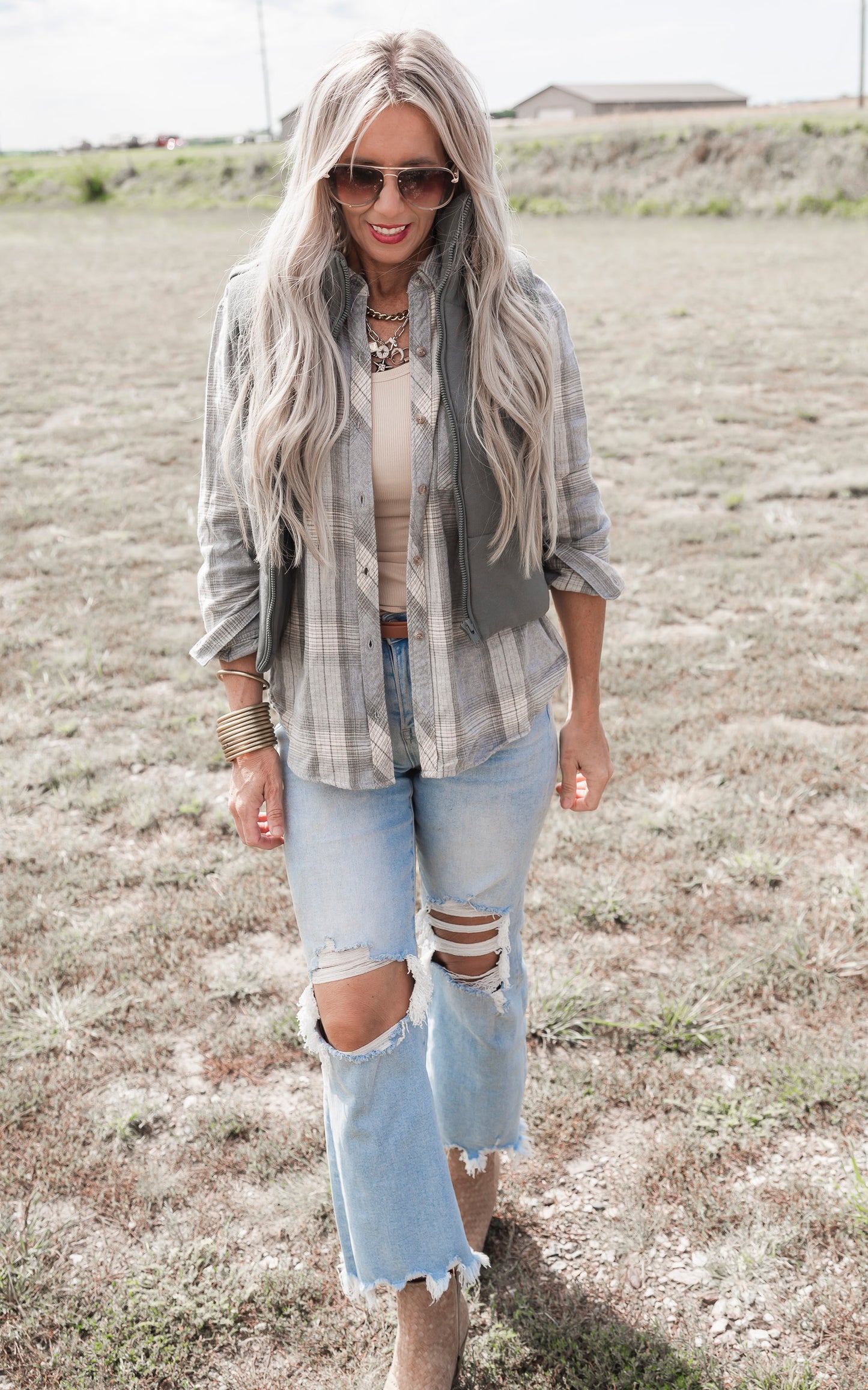 Oversized Jade Flannel Shirt Top