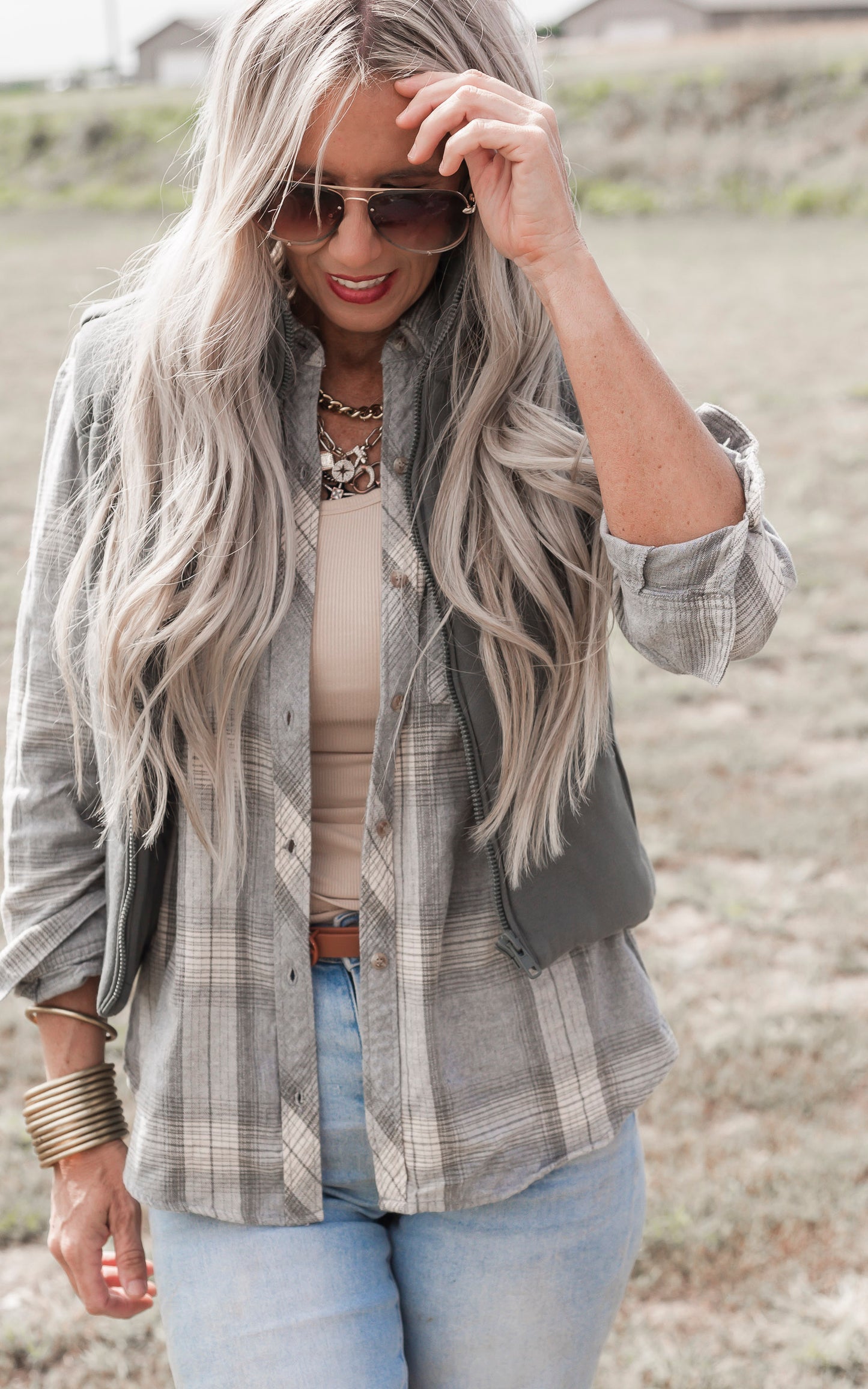 Oversized Jade Flannel Shirt Top