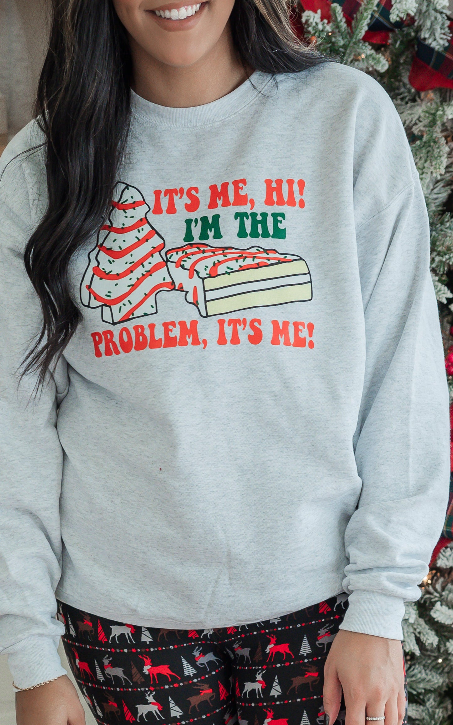 It's Me, Hi! I'm the Problem Holiday Heather Grey Graphic Crewneck Sweatshirt