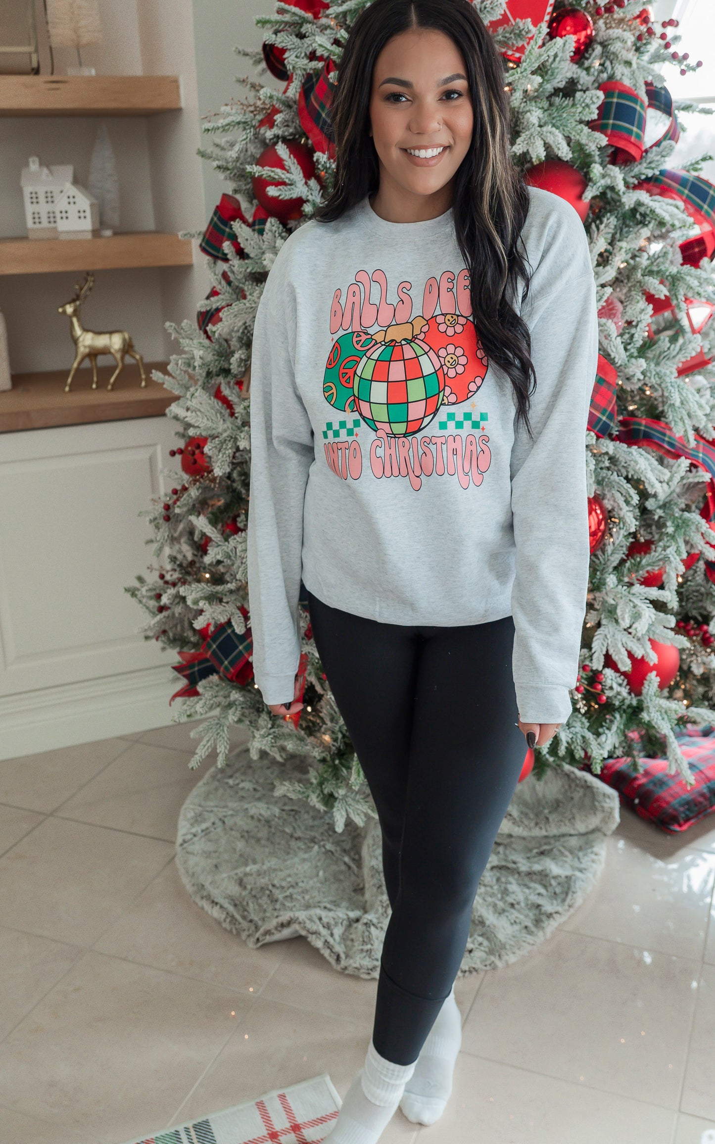 Balls Deep Holiday Heather Grey Graphic Crewneck Sweatshirt