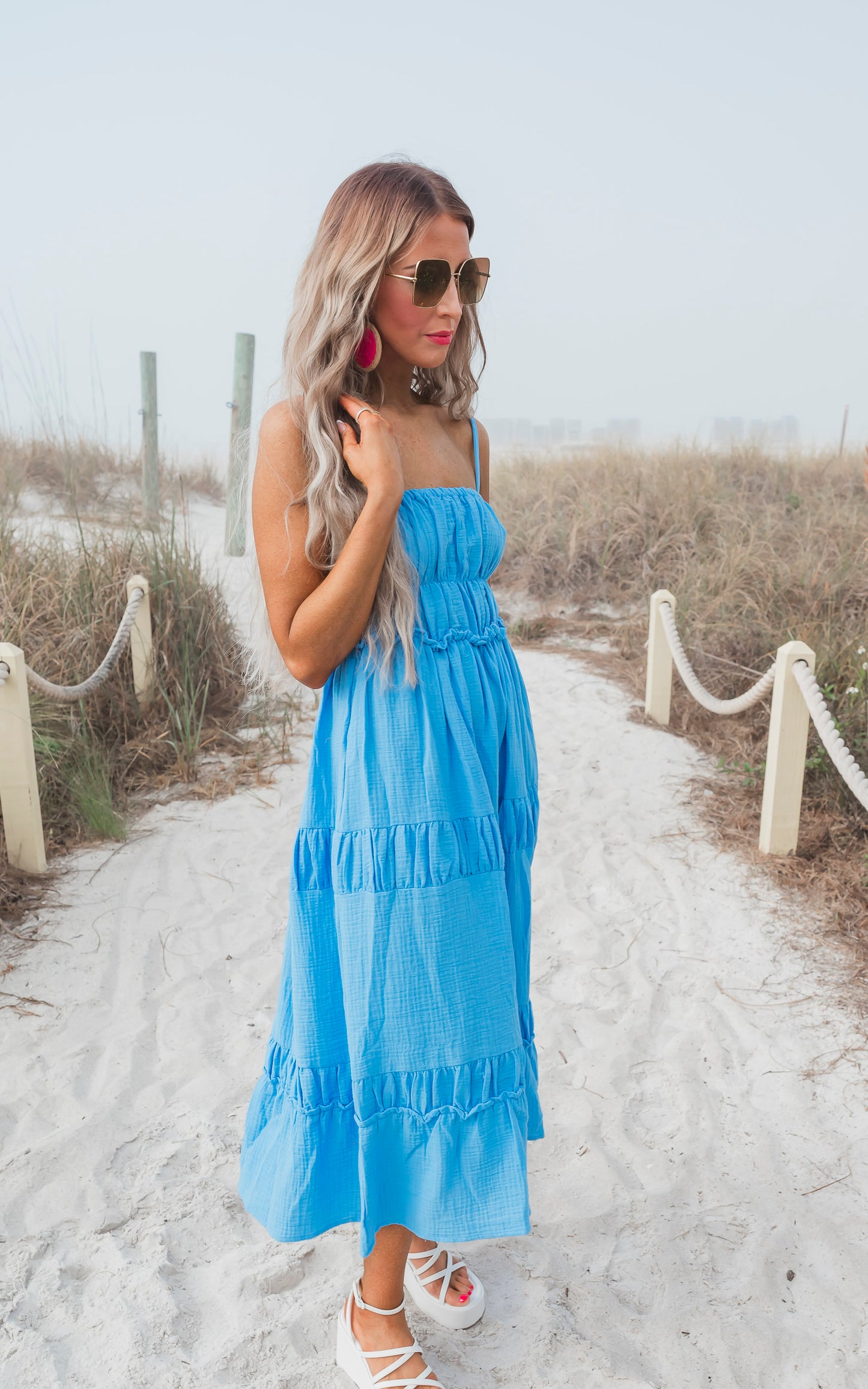 Ocean Blue Solid Gauze Maxi Dress - Final Sale