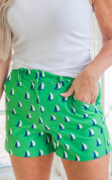 Kelly Green Sailboat Perfect Everyday Chino Shorts by Salty Wave _ START SHIP DATE: MARCH 5TH