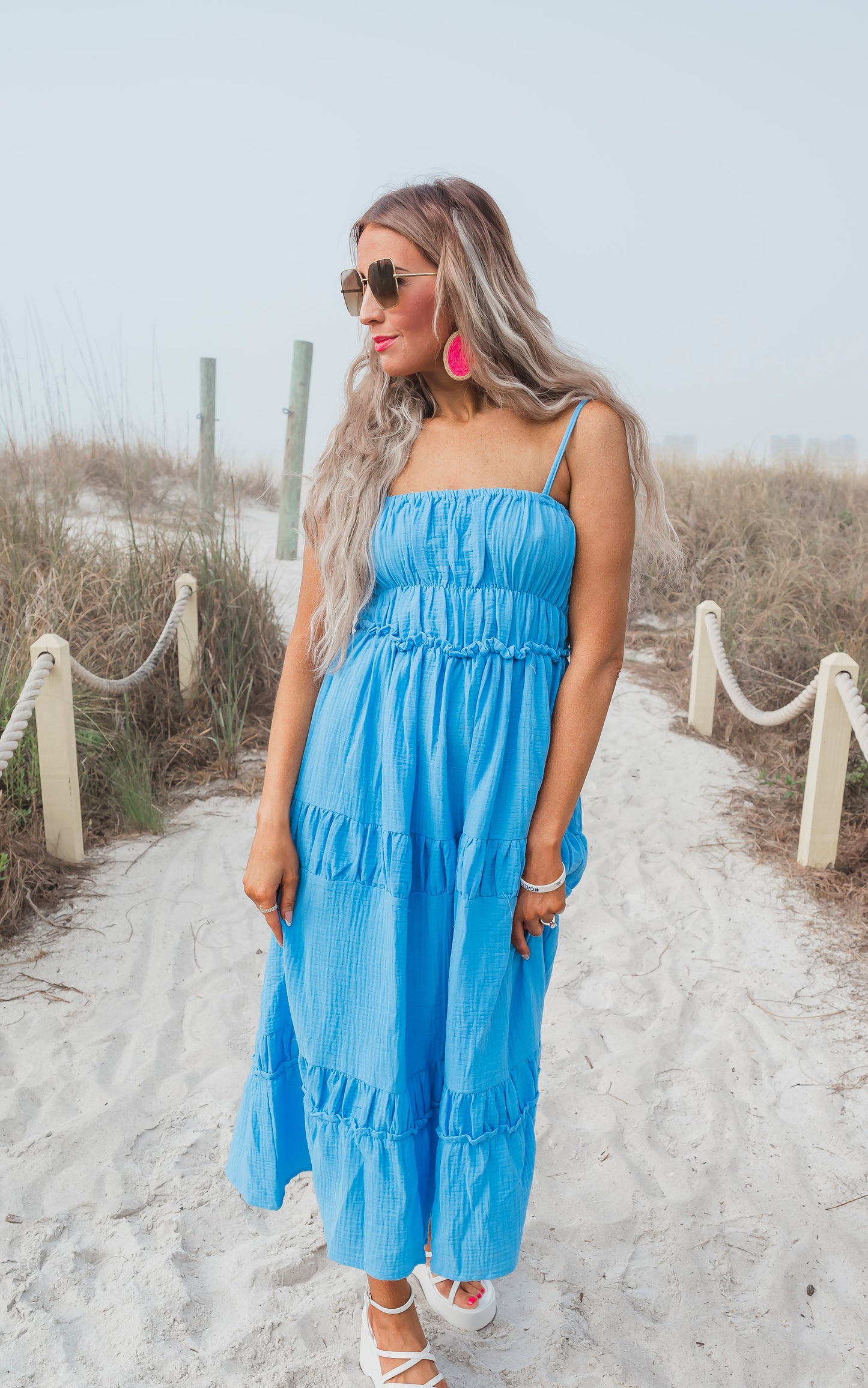 Ocean Blue Solid Gauze Maxi Dress - Final Sale