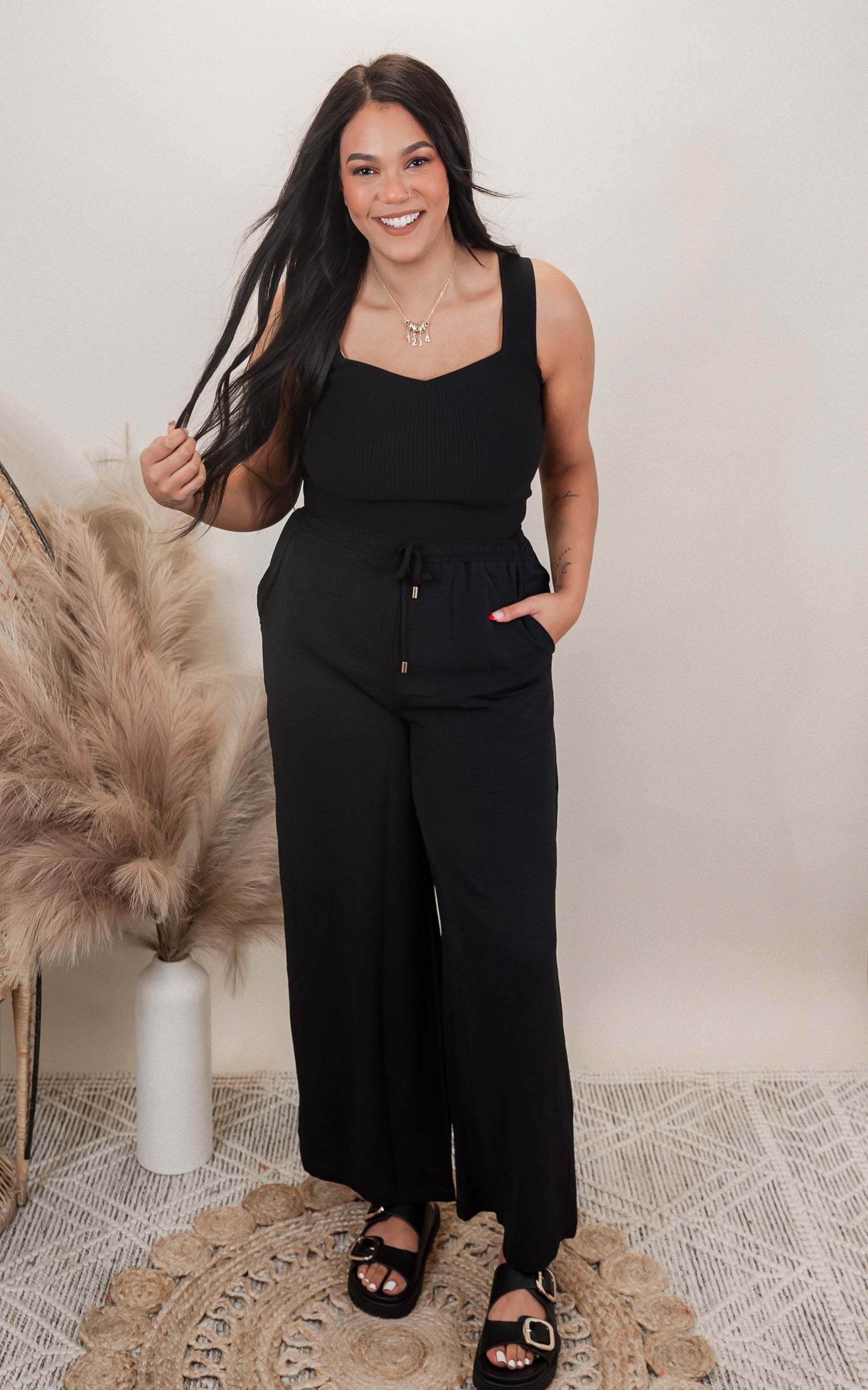 Black Airy Drawstring Pants
