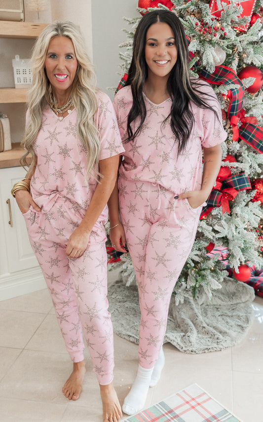 Pink Snowflake Jogger Pajama Set by Salty Wave (TOP & BOTTOM) **Start Ship Date: Nov 29th