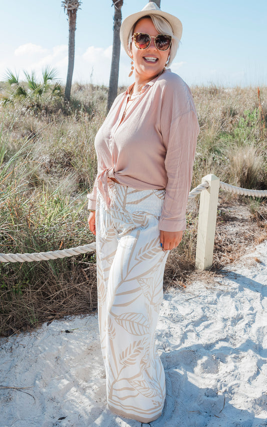 Natural Button Down Tunic Top