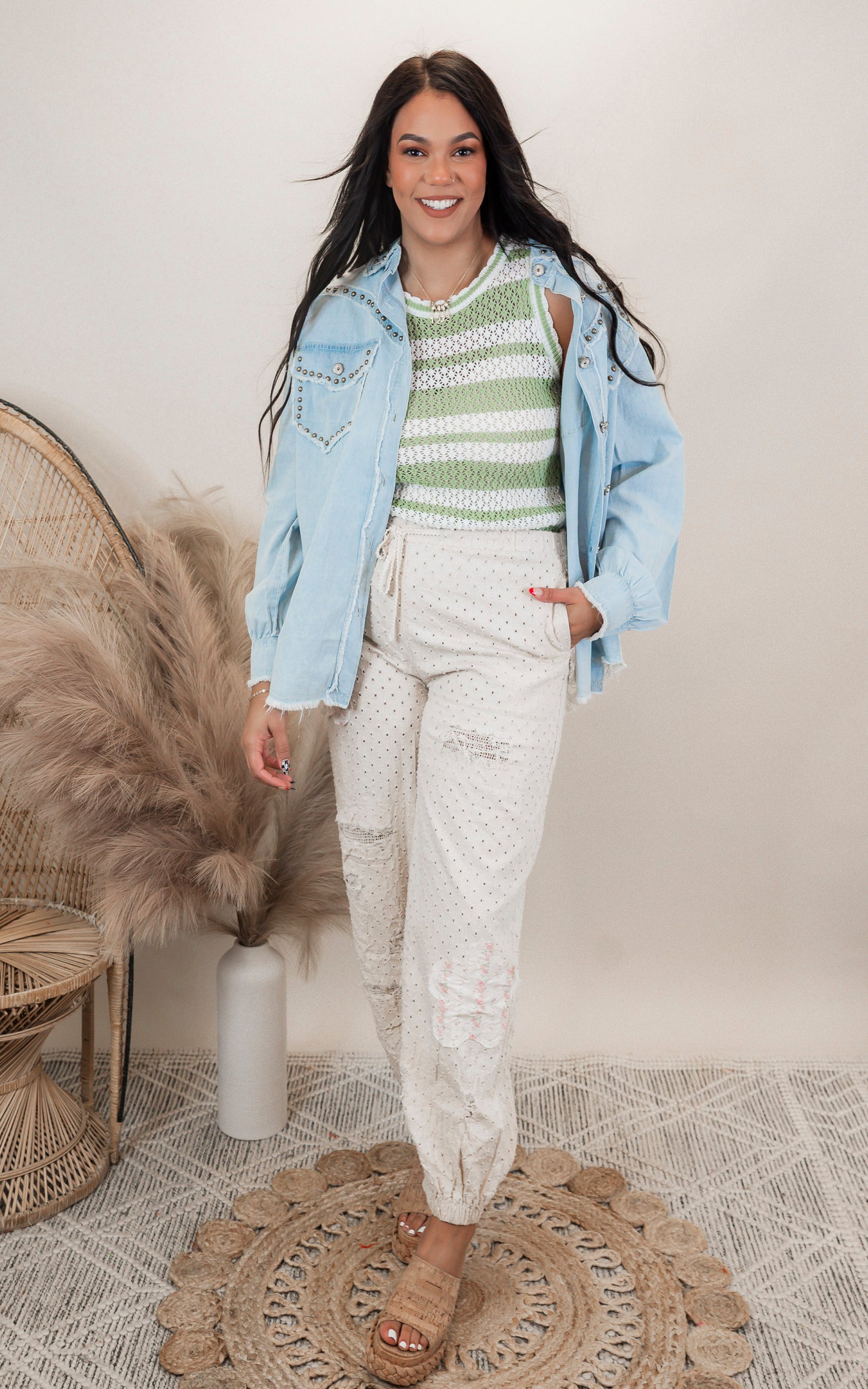 Studded Western Style Cotton Twill Top | POL