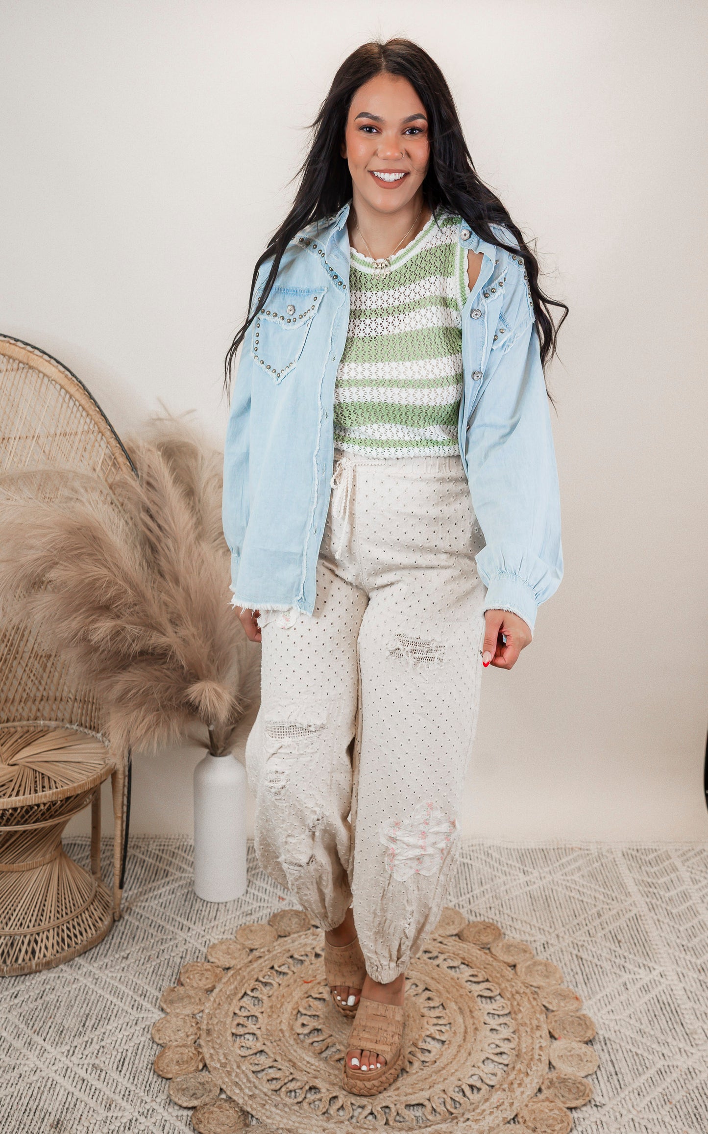Studded Western Style Cotton Twill Top | POL