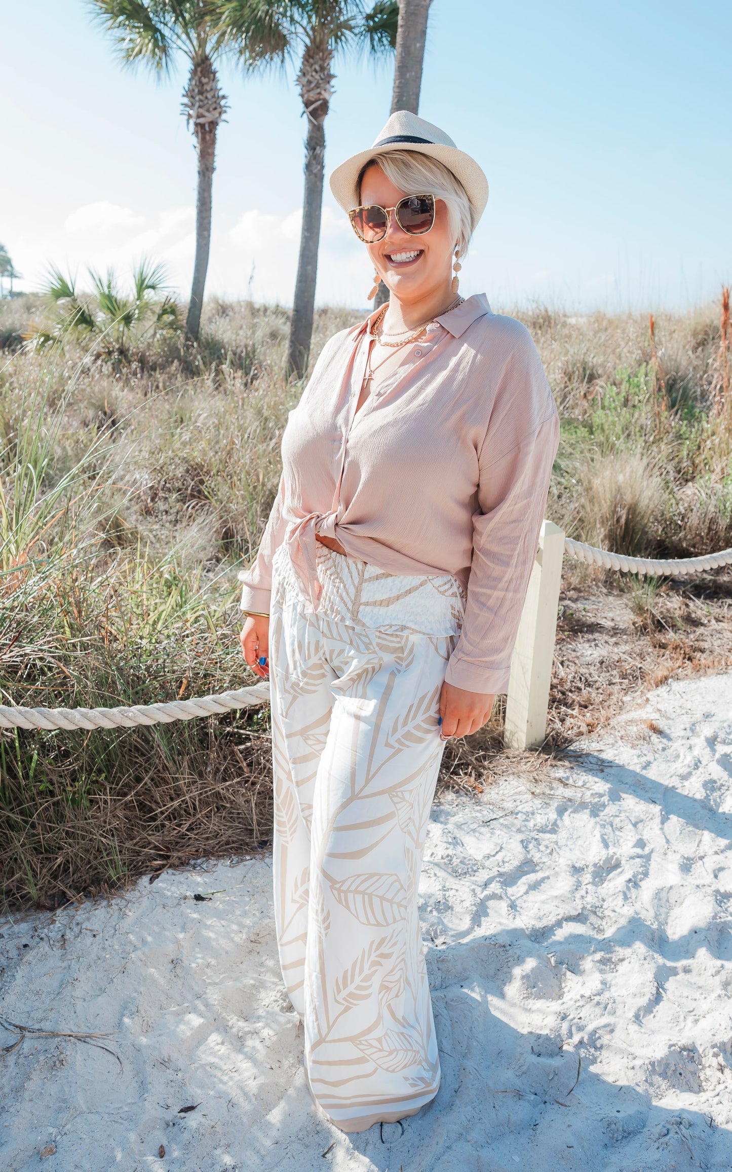 Natural Button Down Tunic Top