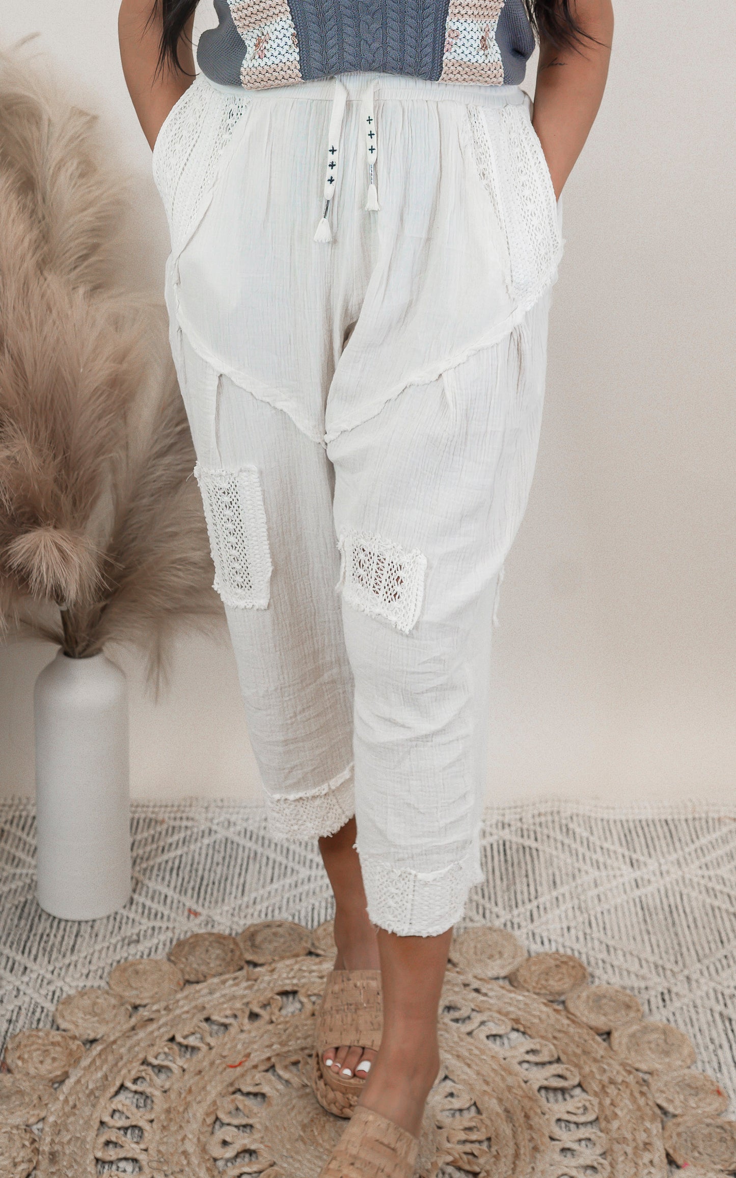 Ivory Patchwork Pants | POL - Final Sale