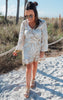 Tan Abstract Leaf Long Sleeve Beach Dress - Final Sale