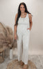 Natural Stripe Sleeveless Milkmaid Jumpsuit